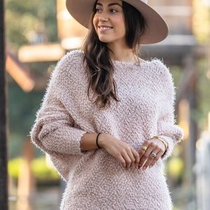 LOVESTICH fuzzy off shoulder sweater